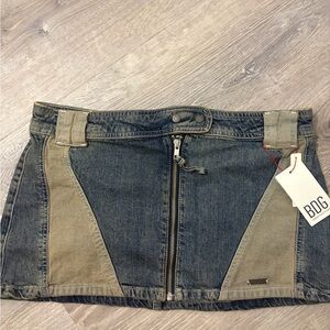 BDG Blue Denim Skirt with Brown Details